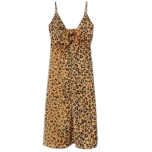 H&M Women’s Satin Leopard Print Sleeveless Slip MIDI Dress with Ties Size 2US - Picture 1 of 12